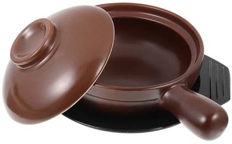 FRCOLOR Olla de Cerámica Asa 17 Cm Resistente a Altas Temperaturas para Cocinar Sopa y Guisos, Cazuela Multifuncional Pequeña Bandeja, Olla de Cocina Casera sin Tóxicos