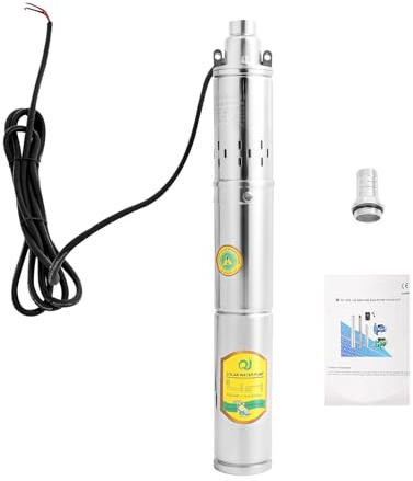 Pompa per pozzi profondi, pompa sommersa, 0,37 kW, 24 V DC, altezza di erogazione 65 m, profondità di immersione 40 m, portata 2 m³/h, per impianti idrici domestici e irrigazione agricola