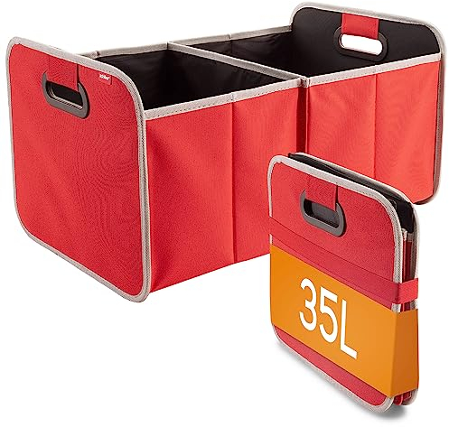 achilles Organizador de Maletero Coche – Caja Plegable XL con Bolsillo de Red – Compacta y Repele Agua – Ideal para Almacenaje Versátil – Accesorios Coche Interior – Rojo – 50cm x 32cm x 27cm