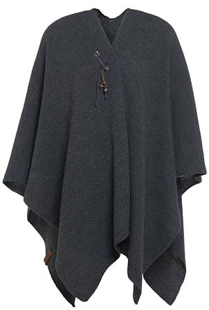 KNIT FACTORY - Jazz Poncho - Elegant Gestrickter Damen Cape - Wickelschal mit Wolle - Hochwertige Qualität - Anthrazit