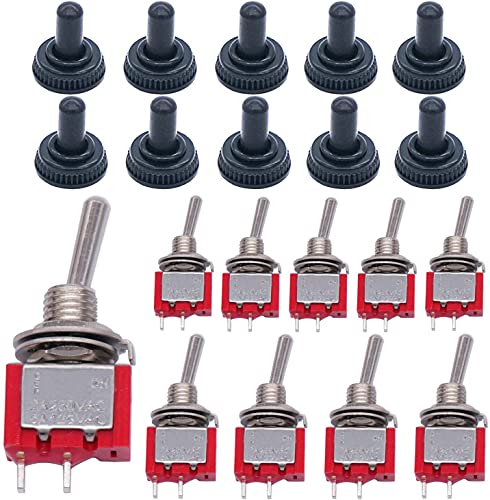 mxuteuk 10 Stück Mini-Kippschalter SPST 2 Position 2 Stifte EIN/AUS AC 125V 5A mit wasserdicht Schutzkappe MTS-101-10mz