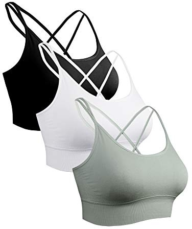 Sykooria sport-BH för kvinnor, vadderad bustier, dam-BH utan bygel, smala band, korsade band på ryggen, pushup-BH, sport-BH, topp, för yoga, fitness