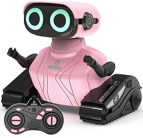 GILOBABY Remote Control Robot Toy for Kids 3-5 Years, Flashing LED Eyes, Dancing and Flexible Moves, Auto Demo Mode, Gift for Girls (Pink)