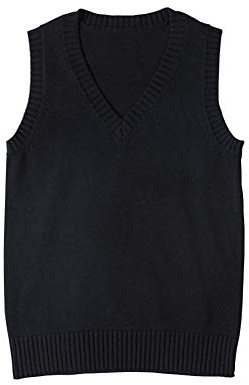 jinghuiyue Women’s V Neck Sweater Vest School Uniform Solid Color Sleeveless Knit Sweaters Pullover Tank Tops（Black-L）