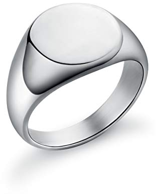 Joliernelle Siegelring Herren Damen Silber, Edelstahl Poliert Round Bandring Größe 52