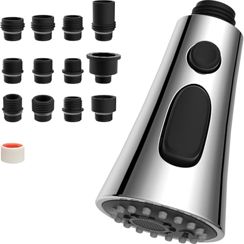 Hibbent 3-Function Pull Down Kitchen Faucet Spray Head Replacement, Chrome