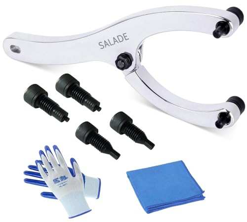 Salade 10-Inch Heavy Gland Nut Wrench with Handle, Adjustable Spanner Wrench for Removing Hydraulic Cylinder Glands Under 7 Inches, Includes 5/32, 1/4, 5/16, and 3/8 Pins, Gloves, and Towel