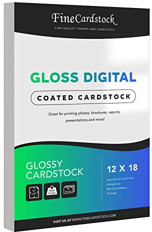 Double-Sided Gloss Digital C2S Cardstock - Perfect for Color Laser Printing Design Proposals Flyers Brochures, 12 x 18, Glossy 80lb Cover Stock, 94 Bright, Acid Free Coated Finish, 50 Sheets