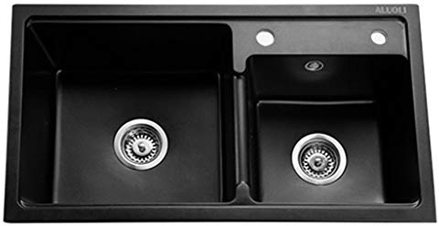 Éviers de cuisine Salle de bain Lavabo Noir Quartz Pierre Ménage Double Lavabo Nettoyage Lavabo Couverts de lavabo (Couleur : noir, Taille : 68 x 39 x 22 cm) (Noir 75 x 41 x 22 cm) Décoration