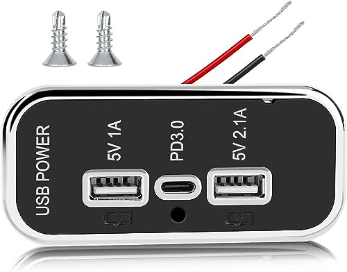 Linkstyle USB Charger Outlet, 3 Ports USB A & 18W USB C Charger Socket Panel with LED Light Flush Mount for 12V/24V Car Marine RV Truck