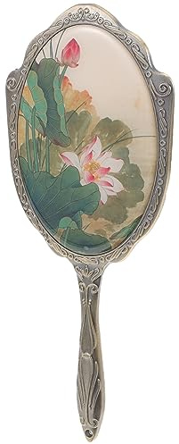 Beaupretty Vintage handhållen spegel Sminkspegel med handtag Makeup Handspegel för kvinnor för resesminkning Lotus