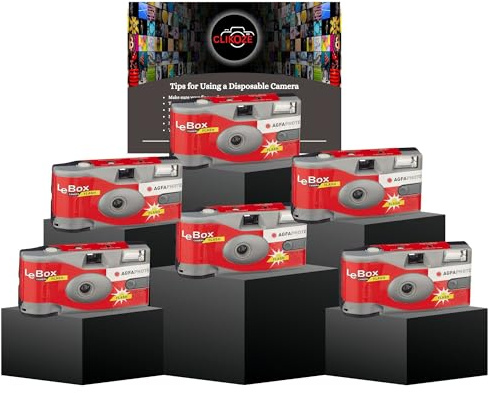 Paquete múltiple de cámaras desechables: incluye 6 cámaras desechables AgfaPhoto LeBox, cámaras de película de un solo uso con 27 exposiciones y una tarjeta desechable de consejos de fotografía