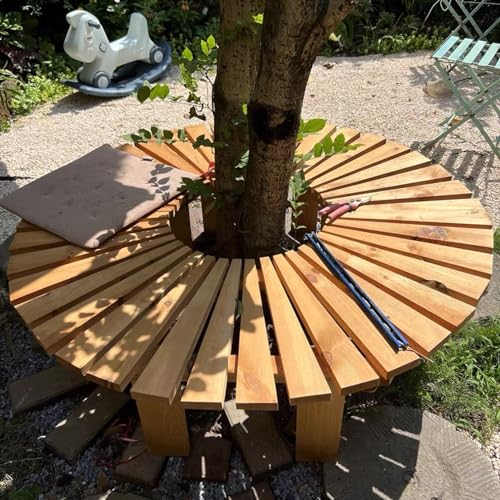 Baumbank Terrassenbank aus Holz, Gartenbank, Rückenlehnenlose Baumbänke Als Sitzgelegenheit für Den Außenbereich, Veranda, Balkon am Pool Halbrunder Hockerstuhl, Leicht Zusammenzubauen ( Color : 2 PCS