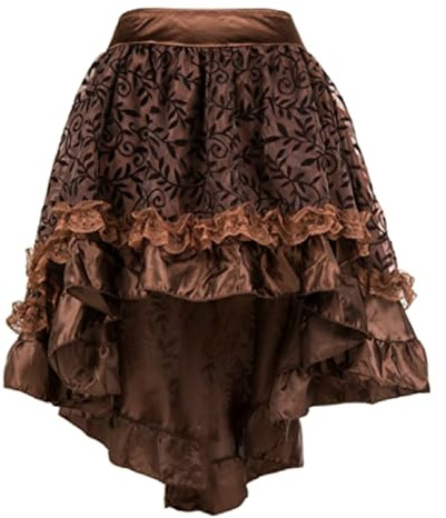KUOSE Falda Steampunk para mujer, asimétrica, de gasa, con encaje y tul, tallas grandes, marrón, 6XL
