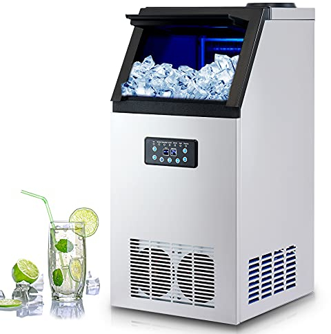 CREWORKS Machine à Glaçons Commerciale 480W 58kg/24h Ice Maker Professionnel 36 Pièces Écran LCD Storage de 10kg pour Maison Bureau Restaurant Bar Café