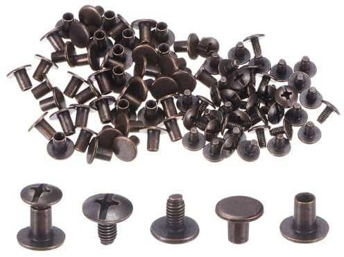 sourcing map Set di 100 viti rotonde a testa piatta da 5/16 pollici, rivetti in metallo per fai da te, artigianato in pelle, rilegatura, color rame