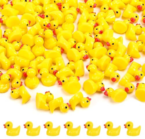 Halinuia 100 Pieces Mini Canards en Résine pour Bricolage, Mini Décoration de Canards en Jaune,Petits Canard Miniature Résine,pour Bricolage,Maisons de Poupées,Paysages et Aquariums