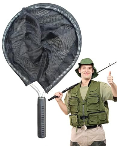 Retino da pesca per spigole, con manico corto, rete da pesca portatile con manico corto, rete da pesca a maglia adatta per trote, salmone e spigola in fiume, lago