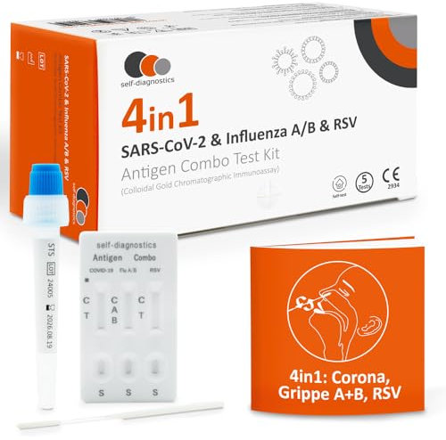 self-diagnostics 4in1 Antigen-Schnelltest für Laien | Test auf RSV, COVID-19, Influenza A & B | 5er Pack – Zertifizierter Heimtest für die ganze Familie