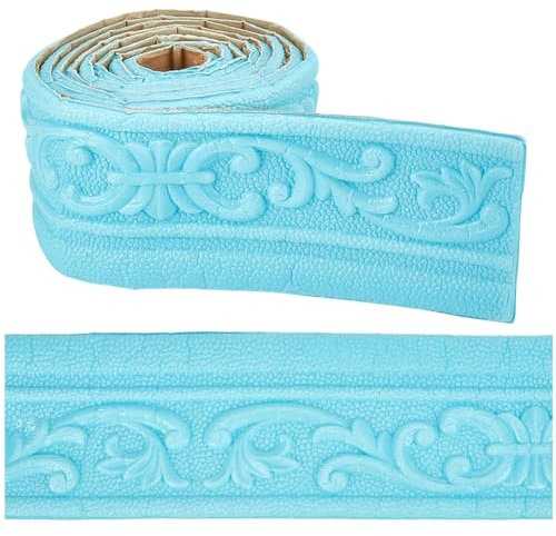 CRASPIRE Moldura de Corona de 6.88 pie X 3.15 pulgadas Despegable Y Adherible Borde de Espuma Flexible Borde de Papel Tapiz Autoadhesivo Azul Borde de Pared Decorativo Adhesivo 3D Borde de Espejo