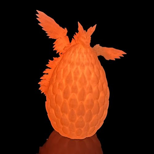 Flavery Dragón volador impreso en 3D en huevo, naranja brillante, huevo sorpresa con dragón alado flexible en el interior, hermoso juguete misterioso, regalo de cumpleaños, decoración de figuras de