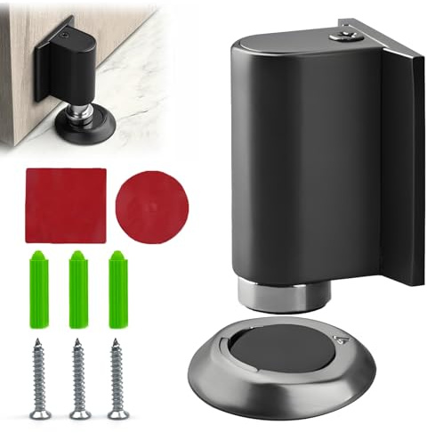 Fermaporta Magnetico, Autoadesivo Fermaporta da Pavimento, Supporto Magnetico con Nastro Adesivo e Viti, Paracolpi per Porte, Protezione per Pareti, per Camere, Uffici, Bagni
