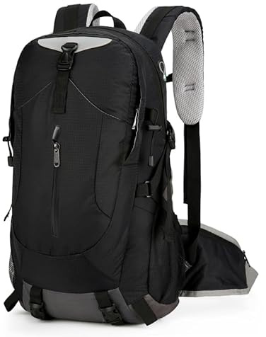 Cozary Zaino Trekking 40L Impermeabile Nero con Custodia Pioggia - Bretelle Regolabili, Rete Aerata (Nero)