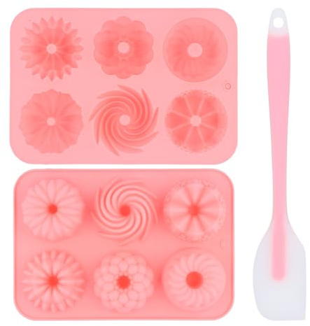 3 Pieces Silicone Baking Mould, Doughnut Mould with Scraper, 6 Groove Patterns for Savarin Cake, Muffin Cups, Mousse