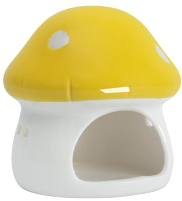 AnRui Ceramic Mushroom Aquarium Decor Cute Mini House Betta Fish Tank Accessories Decoration Hideaway Hideout Cave Ornament for Small Fish, Shrimp, Goldfish and Reptiles (Yellow, Small)