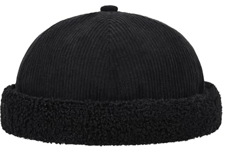 CLAPE Casquette Docker Homme Casquette sans Visière d'hiver Bonnet Docker Chaude Winter Chapeau Marin pour Le Froid Noir Black FM25W09