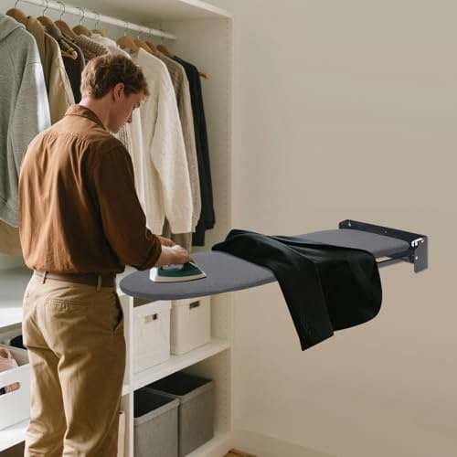 Vikbar strykbräda liten väggmontering strykbräda skåp, 180° vridbar järnbräda kolstål platsbesparande strykbord för ångstrykstation, 93 x 31,5 x 14 cm (svart)