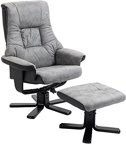 VSOGA Poltrona relax con sgabello, sedia per TV girevole con funzione sdraiata, in microfibra, grigio, 78 x 82,5 x 109 cm, ideale per soggiorno e relax