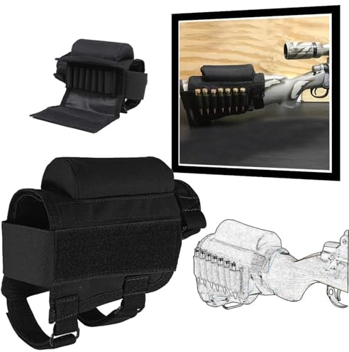 Tactical Rifle Buttstock Cheek Riser, Airsoft Hunting Shooting Cheek Rest Pad Ammo Pouch with 7 Shells Holder for 300 308