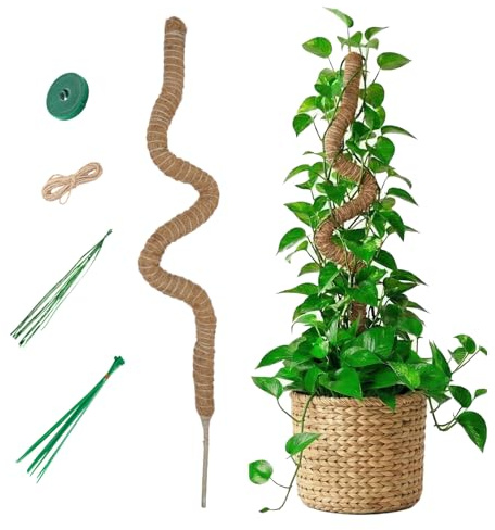 Tutore per Piante Monstera 120cm Extra Spesso Ø 4cm - Palo di Muschio Pieghevole in Fibra di Cocco con Anima in Alluminio 7mm, Supporto Modellabile per Piante Rampicanti da Interno con Kit Accessori