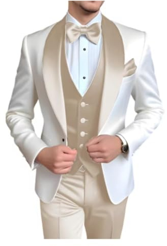 Traje de Novio Trajes de Hombre 3 Piezas con Solapa Chal, Esmoquin, Traje Novio for Boda, a Medida, Blazer for Fiesta para Hombre(Khaki,S)