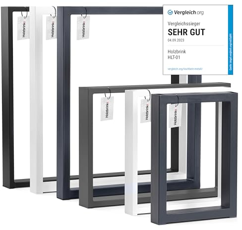 HOLZBRINK Tischbeine für Couchtisch Sitzbank, Möbelfüße aus Vierkantprofil 60x30 mm, Tischgestell 30x43 cm, Schwarz, 1 Stück, HLT-01-D-AA-9005