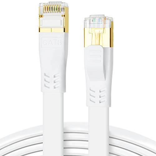 DDMALL CAT 8 Kabel 12m, Hochgeschwindigkeit 40Gbps 2000MHz SSTP CAT8 Flaches Patchkabel, Gigabit Internet LAN Netzwerkkabel mit Vergoldetem RJ45 Stecker für Gaming, Modem, Router, PC (12 Meter/Weiß)