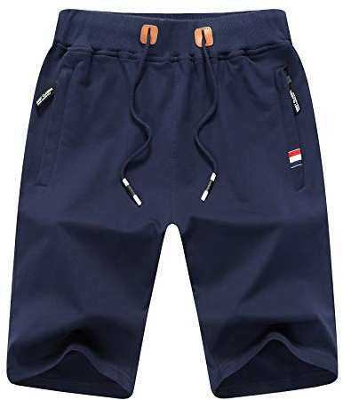 ZOXOZ Short Sport Homme Running Coton Course Pantalon Court avec Poches Zippées et Taille élastique pour Fitness Bleu L