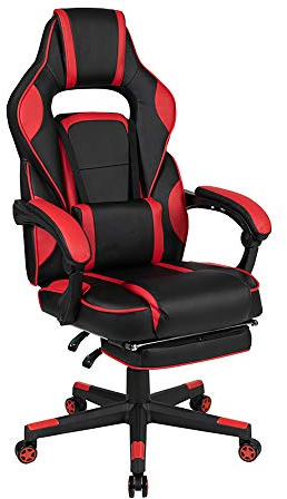 Flash Furniture Sedia racing da gaming X40, sedia ergonomica da computer con schienale/braccioli completamente reclinabili, poggiapiedi estraibile, cuscino lombare massaggiante, rosso