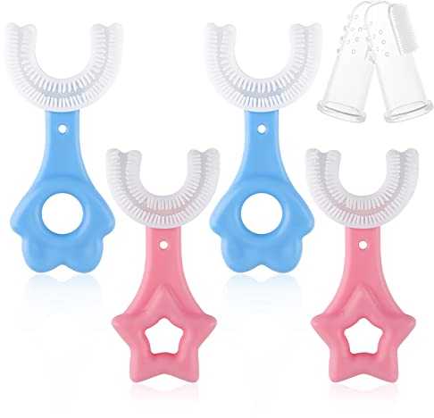 6 Stück Zahnbürste Baby, U Förmige Zahnbürste Kinder und Fingerzahnbürste Baby, 360 grad Kinderzahnbürste Lebensmittelqualität Silikonbürstenkopf für Kinder Von 0 bis 12 Jahren
