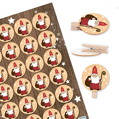 Logbuch-Verlag Lot de 24 pinces décoratives - Motif Saint Nicolas - Mini pinces à linge - Cadeau de Noël