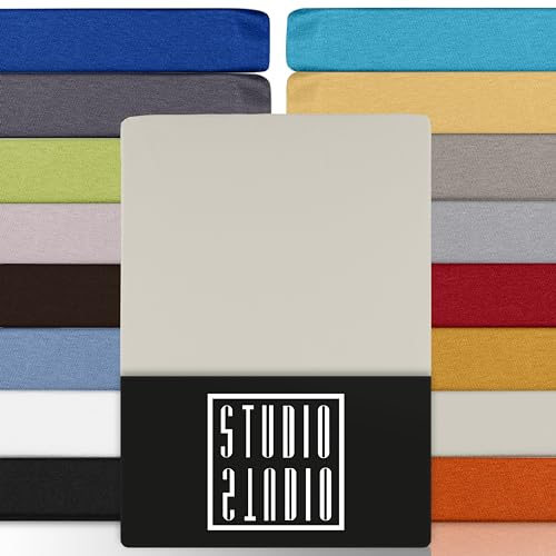 STUDIO Basic Spannbettlaken 160x200cm, 100% gekämmte Baumwolle, Bettlaken Spannbetttuch Jersey 160x200 - Schnee