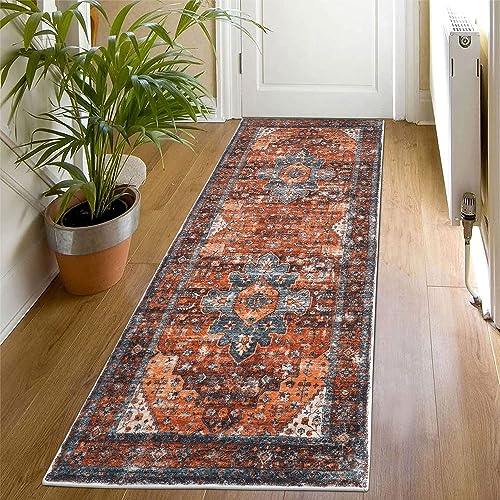 SHACOS Traditional Carpet Runner for Hallway 60x180cm Shaggy Runner Rugs Non Slip Hallway Runners Kitchen Rug Washable Floor Mat Area Rug for Entryway Living Room Bedroom Laundry, Red