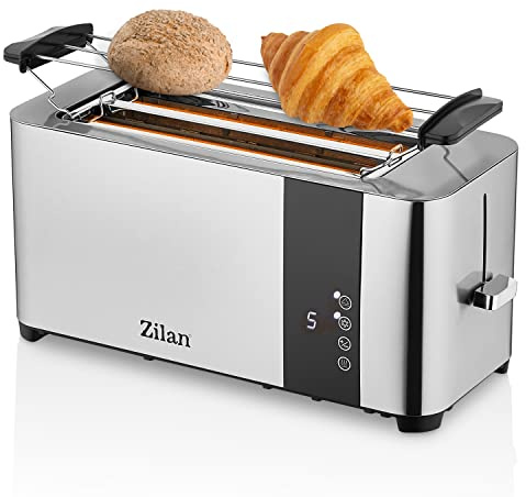 Zilan Toaster 4 Scheiben | Edelstahl | Modern | 7 Stufen | Krümelschublade | LCD Display Touchscreen | Toastautomat | Abschaltautomatik