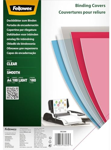 Fellowes Clear PET Binding Cover 180 Micron (A4) - Pack of 100