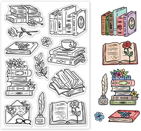 GLOBLELAND Vintage Books Clear Stamps Envelopes Flowers Quill Pen Ink Box Transparente Silikonstempel Für DIY Scrapbooking Supplies Embossing Paper Card Album Decoration Craft
