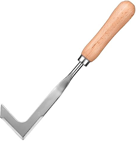 CTForest Rascador de juntas con mango de madera, cuchillo para malas hierbas de acero inoxidable, rascador de juntas, adecuado para deshierbar y eliminar malas hierbas