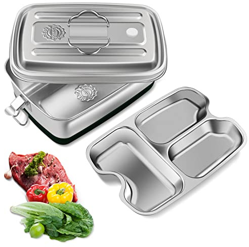 Mesybveo Lunch Box in Acciaio Inox, 2000ML Scatola Per Il Porta Pranzo a Tenuta Stagna con scomparti, Contenitore per il pranzo portatile durevole ed ecologico, Bento Box per bambini e adulti, scuola