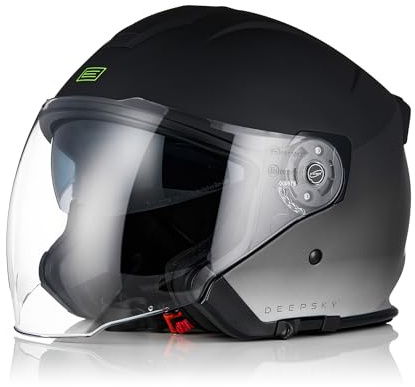 ORIGINE Casque Jet Moto Ouvert 3/4 avec Double Visière Adapté aux Scooters Approuvé ECE (DEEPSKY Matt Titanium Black,L)
