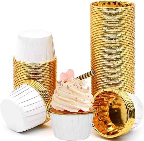 Carta pirottini per muffin, decorazione cupcake, carta pirottini per muffin, carta per forme cupcake, 50 pezzi, oro bianco, pirottini usa e getta con rivestimento antiaderente per stampi per muffin
